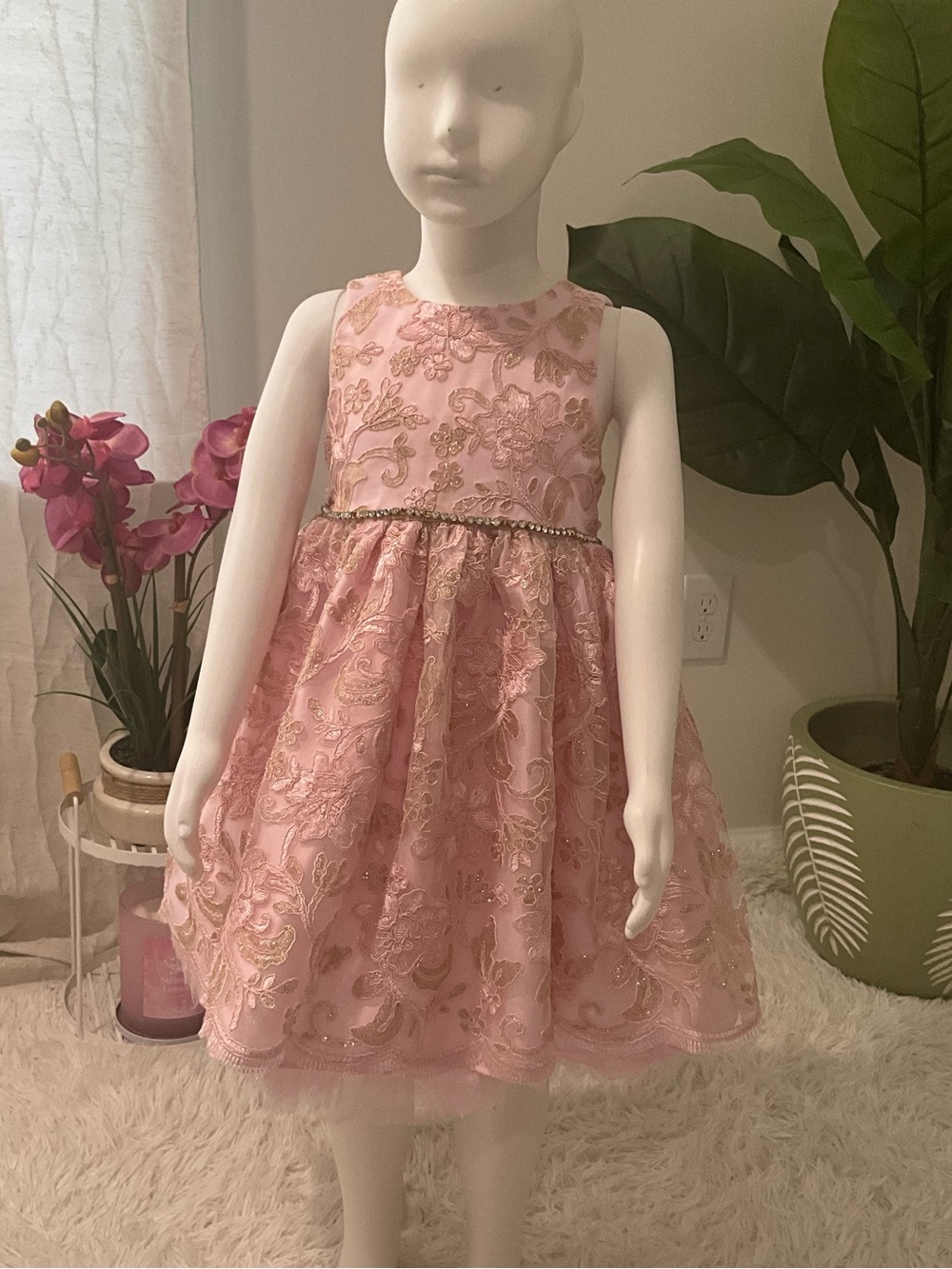 American Princess Pink and Gold Embroidered Tulle Dress